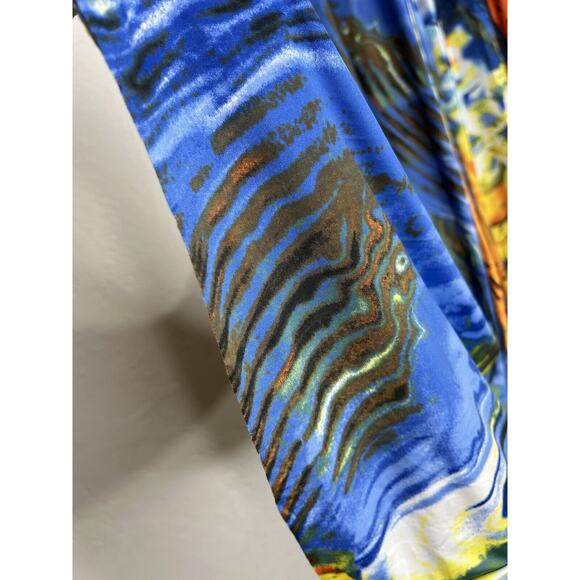 Maximalist Abstract Cullotte Pants Full Length Yellow & Blue Floral Waves NWOT - Picture 3 of 13